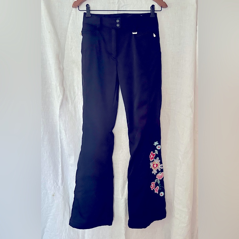 Marker Women’s Ski Pants slim fit Tyrollean embellishment, black, size 6